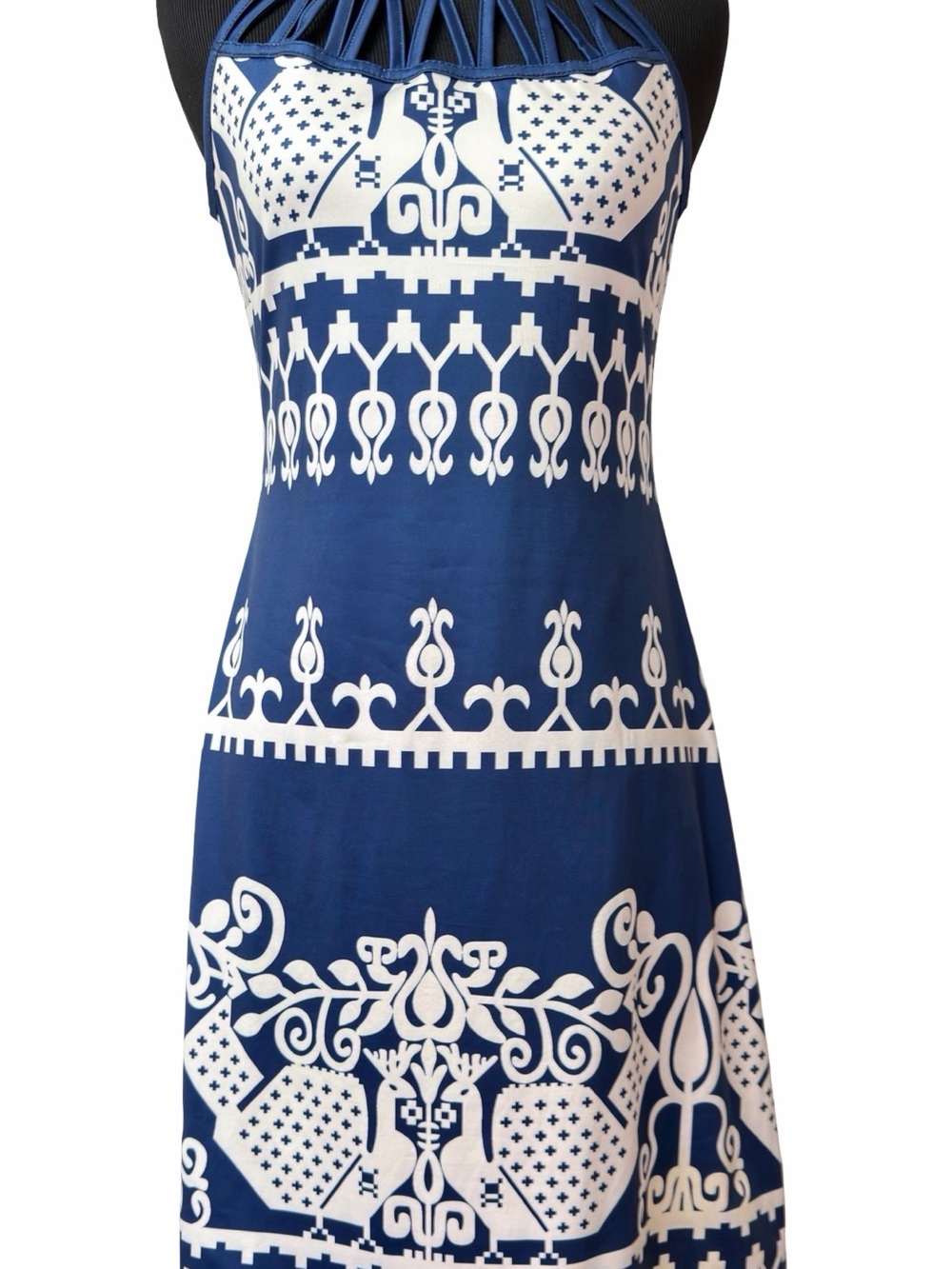 🍀3/$30 Blue and White Printed Mini Dress - Casual Summer Dress - Picture 3 of 7